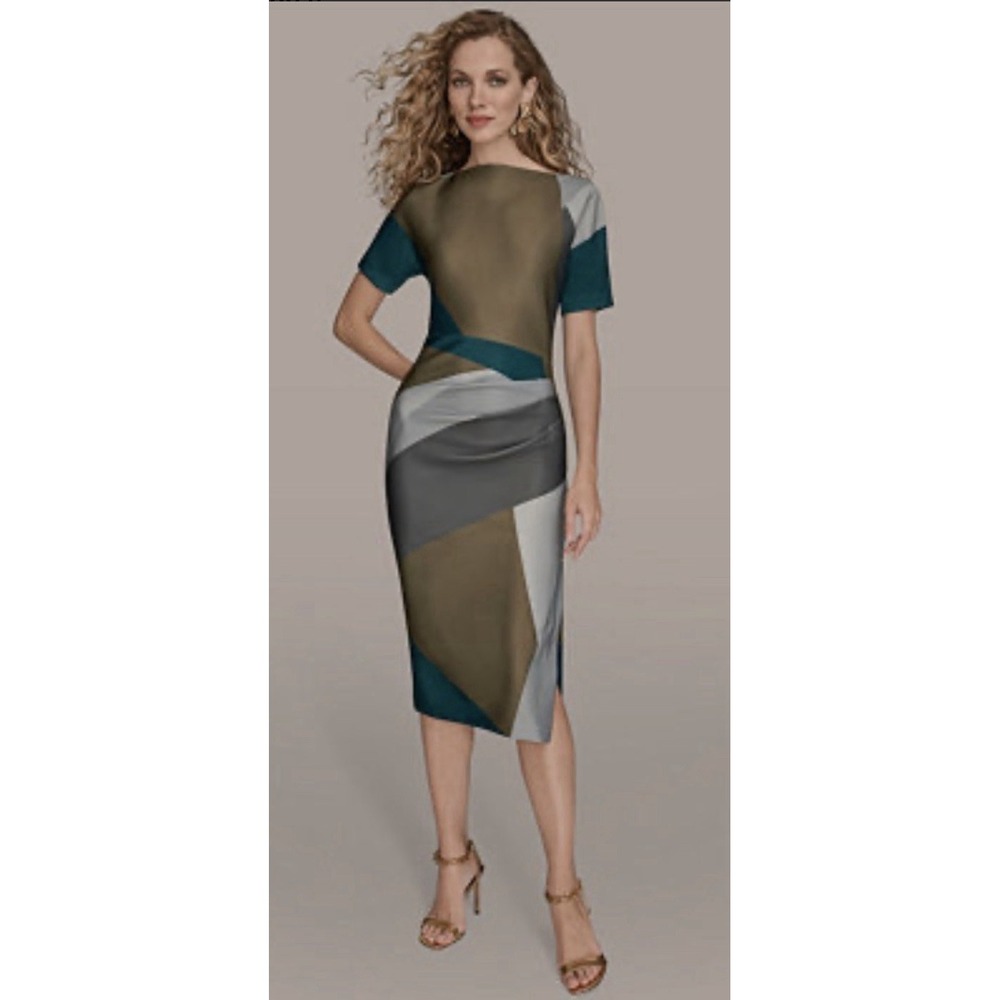 Donna Karan New York Women's Boat Neck Dress Size 20W Abstract Office Career